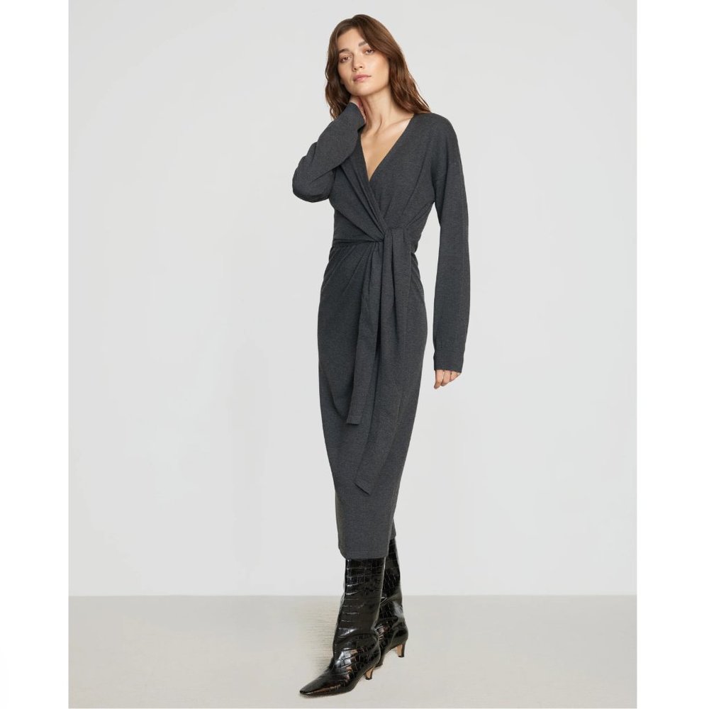 Modern Citizen Lenese Front-Wrap Midi Dress - XL Color: Charcoal grey gray BNWT